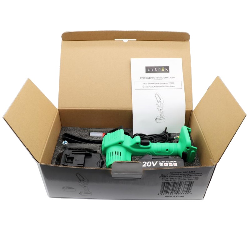 Пила цепная аккумуляторная Zitrek GreenSaw 20 Extra power 082-1851 (20 В, 3 Ач Li-ion 1 шт., 1,5 Ач Li-ion 1 шт., ЗУ)  в Коврове