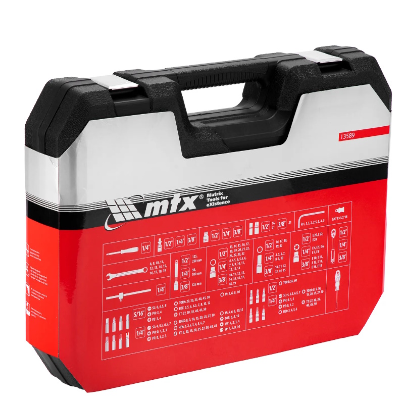 Набор инструментов MTX 13589, 1/2", 3/8", 1/4", пластиковый кейс, 215 предметов в Александрове