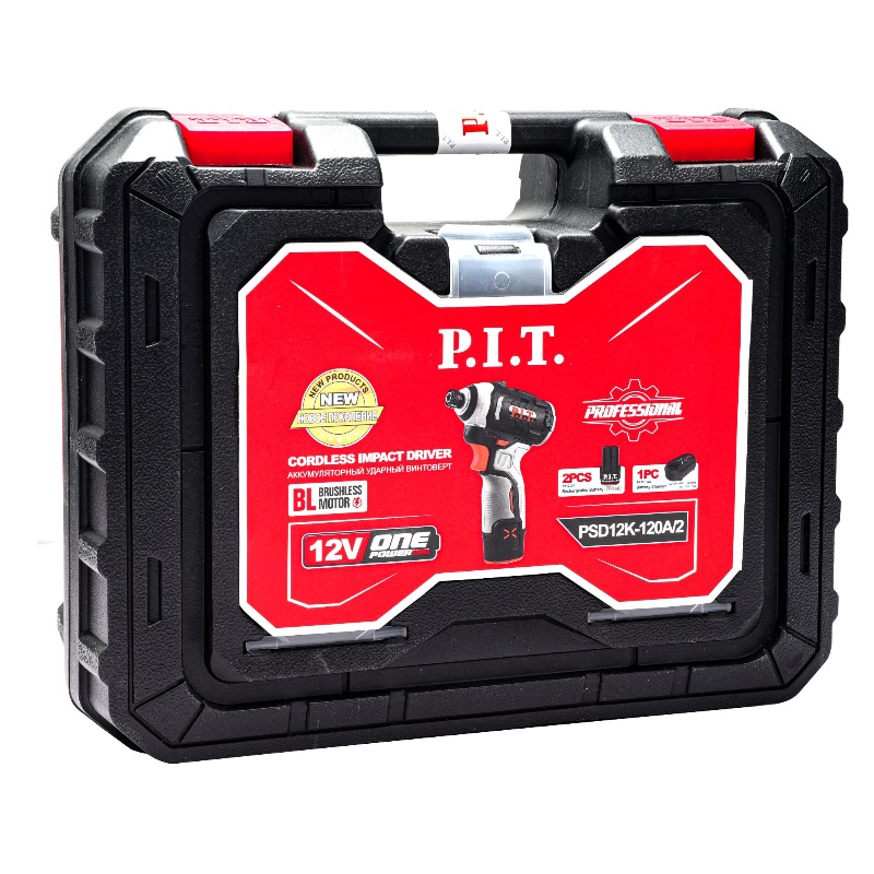 Винтоверт аккумуляторный P.I.T. IMPACT PSD12K-120A/2, бесщёточный,12В, 120Нм, HEX 1/4", 2х2Ач, ЗУ, кейс в Переславле