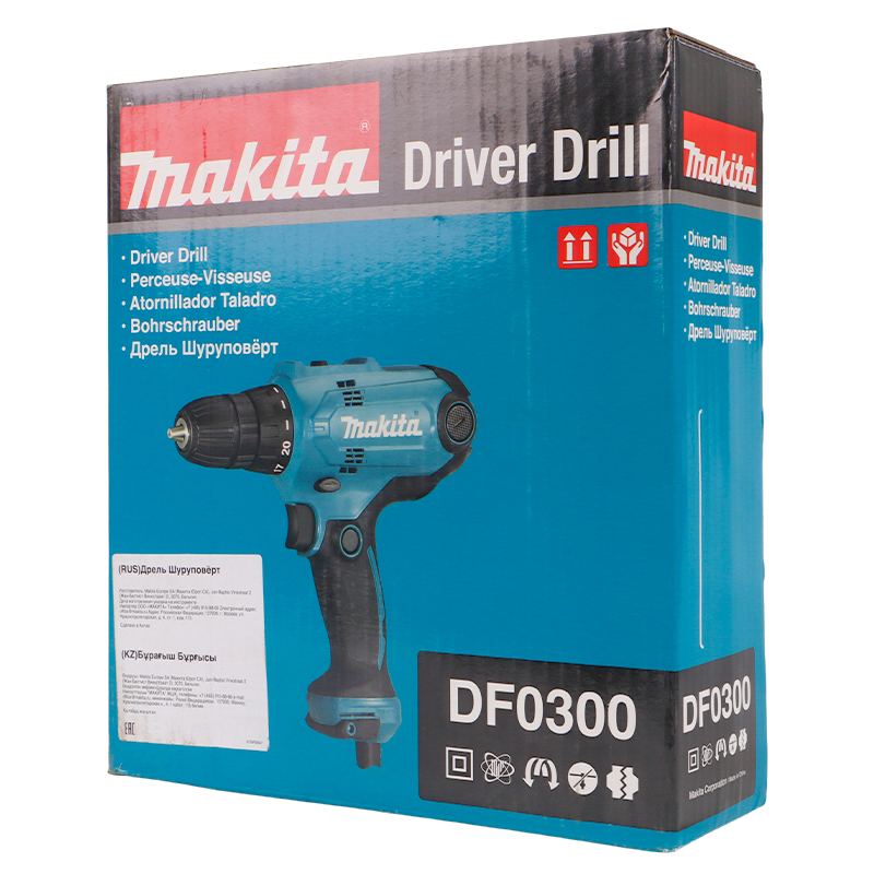 Сетевая дрель-шуруповерт Makita DF0300 (вес 1,2 кг, мощность 320 Вт, кабель 2,5 м)