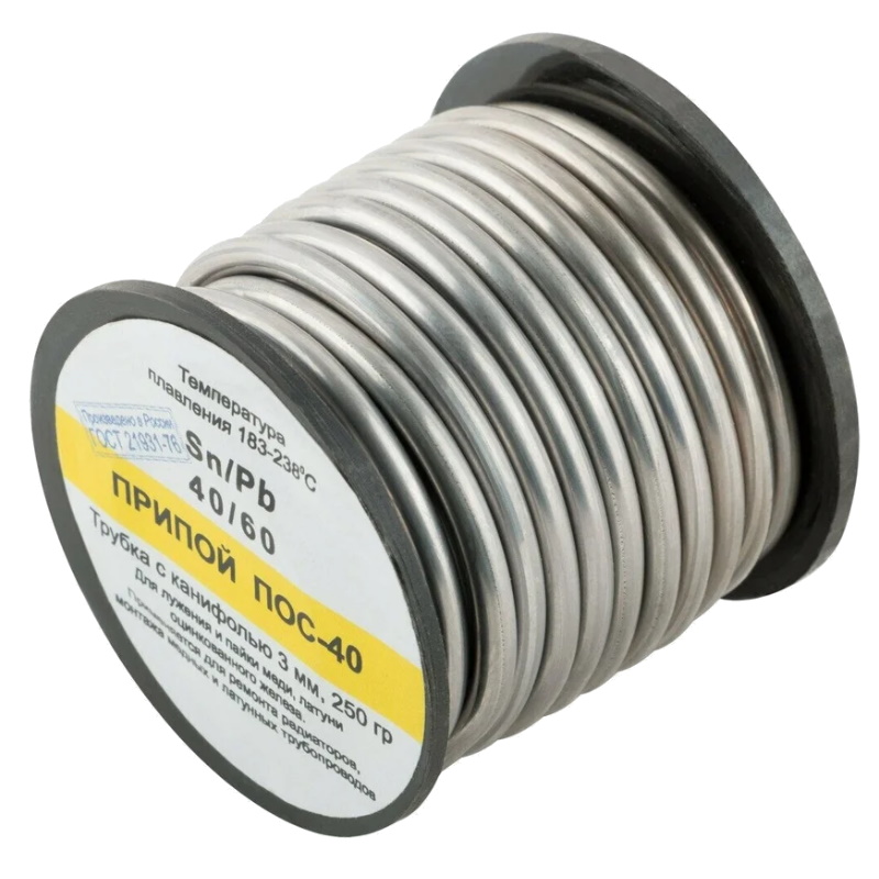 Припой Курс ПОС 40 60594 с канифолью проволока диаметр 3 мм на катушке 250 г 2637₽