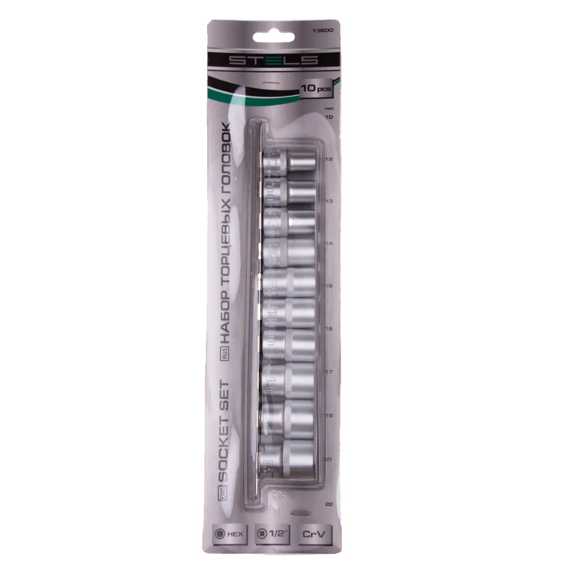 Набор торцевых головок Stels 13600, 1/2", шестигранные, CrV, 10-22 мм, 10 шт в Кинешме
