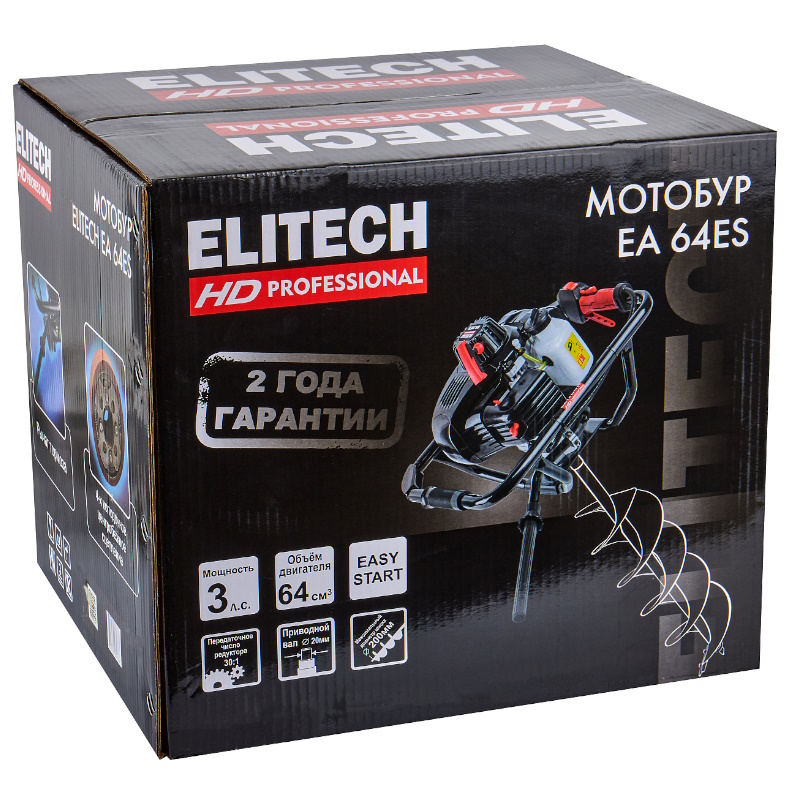 Мотобур бензиновый Elitech HD EA 64ES 211236, 2-тактный, 64см3, 2.2кВт/3л.с, 8800об/мин в Муроме