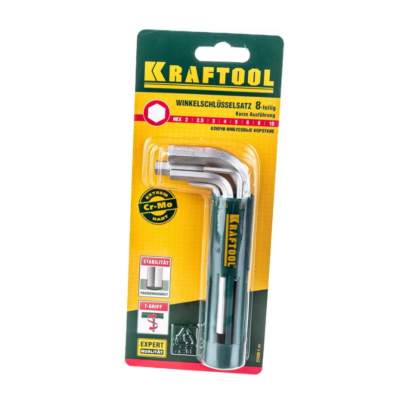Набор: ключи имбусовые короткие Kraftool 27430-1_z01 Cr-Mo сталь, держатель-рукоятка, HEX 2-10мм, 8 пред  в Вологде