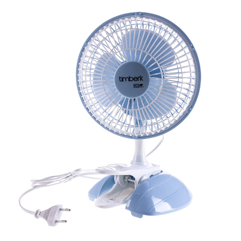 Бытовой настольный вентилятор Timberk TEF W06 WC4 (с прищепкой, мощность 20 вт, количество скоростей: 2, синий цвет)