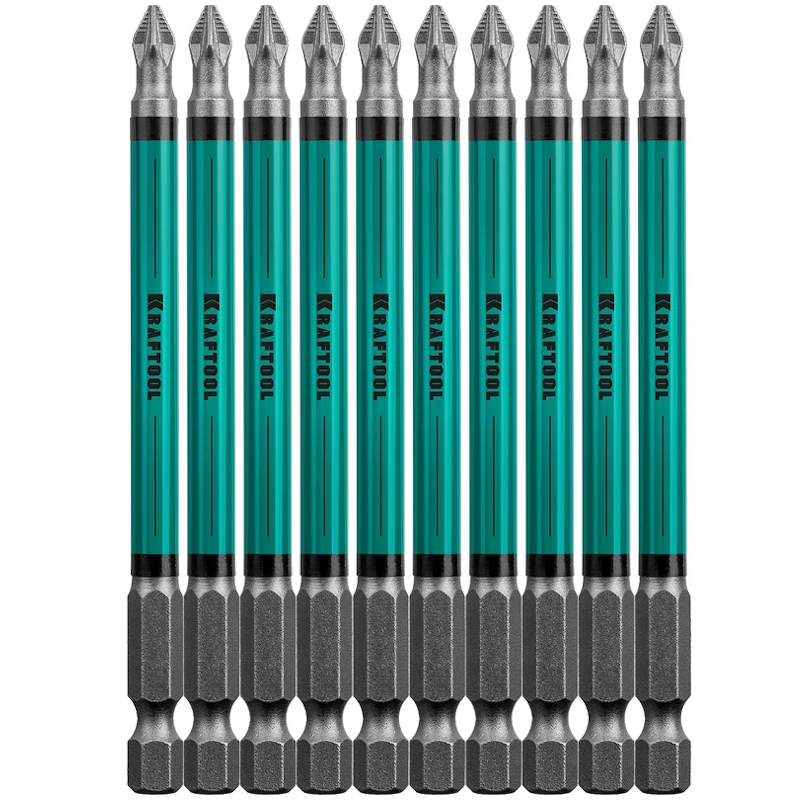 Биты Kraftool 26124-2-100-10, PZ2, тип хвостовика E 1/4", 100 мм, 10 шт в блистере