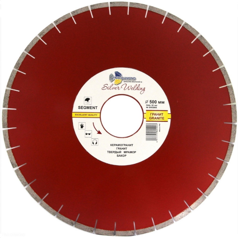 Диск алмазный отрезной Trio-Diamond SWG905, 500*90, сегментный, по граниту, серебряная пайка в Переславле
