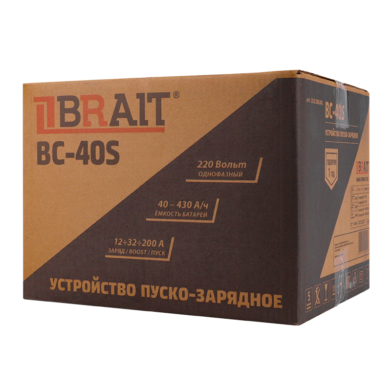 Устройство пуско-зарядное Brait BC-40S 19.01.006.041 (Напряжение 12/24В, емкость 40-430 А*ч, заряд 1,2 кВт, 35/32А, пуск 5,8 кВт, 200А) в Туле