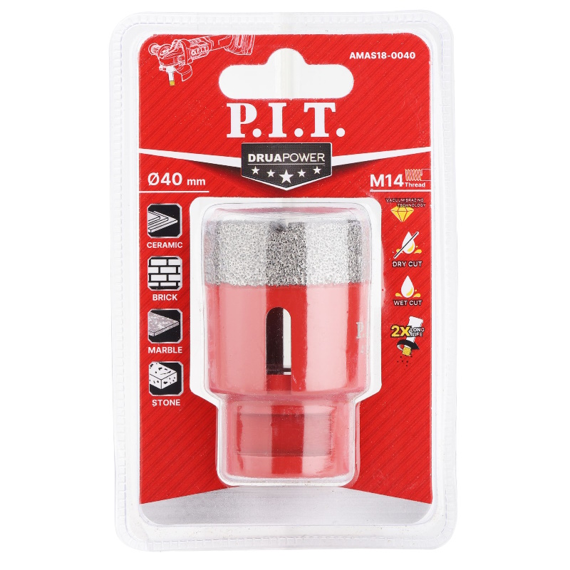 Коронка алмазная по керамограниту P.I.T. AMAS18-0040, 40 мм, M14, сухое сверление, вакуумная пайка в Туле