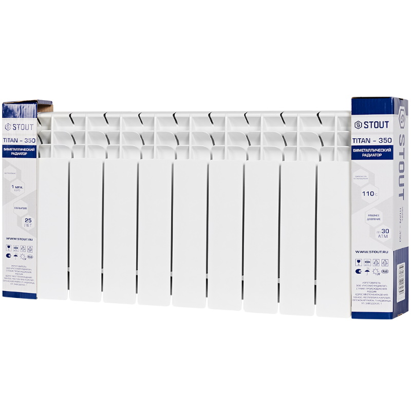 Радиатор Stout TITAN 350 SRB-3310-035011, 11 секций, биметаллический, боковое подключение, белый RAL 9016