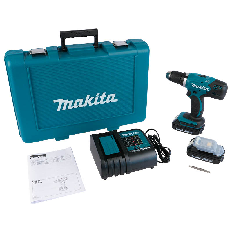 Дрель-шуруповерт аккумуляторная Makita DDF453SYE (42 Нм, 18 В, 2 АКБ 1.5 Ач, ЗУ, кейс)
