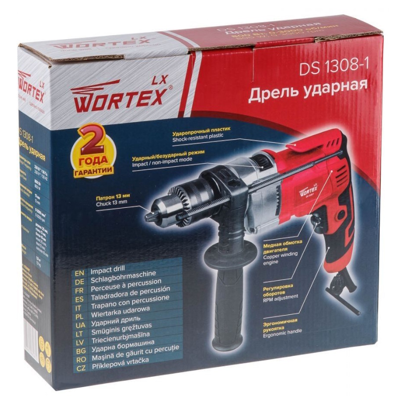 Дрель ударная Wortex LX DS 1308-1 0329087, в коробке, 800 Вт, 1 скор., 25 мм в дер. в Угличе