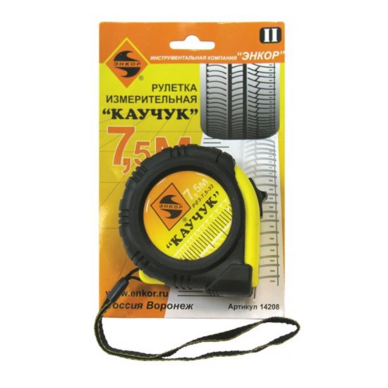 Рулетка с фиксатором Энкор Каучук 14208 (7.5 м) в Александрове