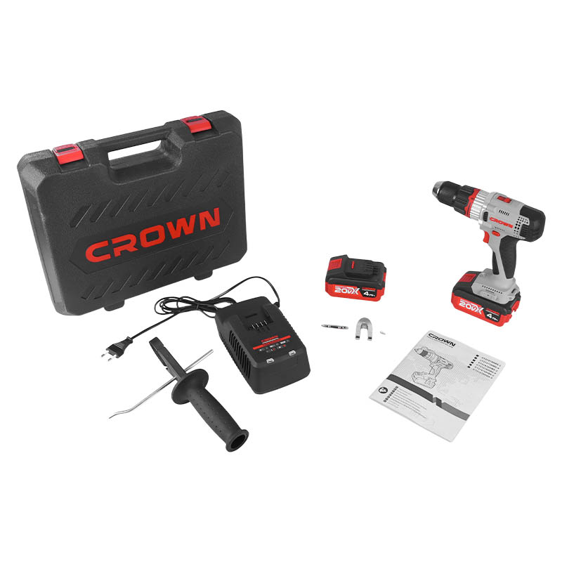 Аккумуляторный шуруповерт Crown CT21076HMX-4 BMC (20В, 4Ач*2, 60Нм)