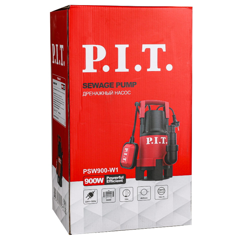 Насос дренажный P.I.T. PSW900-W1, электрический 900Вт, грязная вода, напор 10м, 250л/мин, ударопрочный пластик в Твери