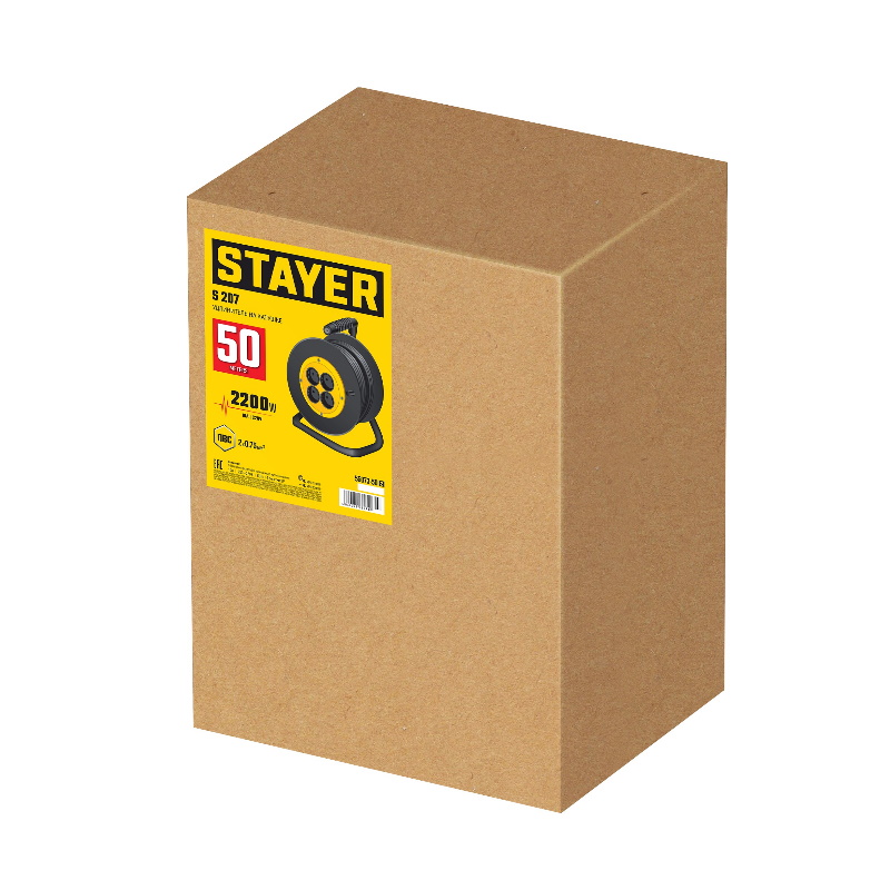 Удлинитель на катушке Stayer S-207 (55073-50) ПВС, 2 х 0.75 мм2, 50 м, 2200 Вт  в Ярославле