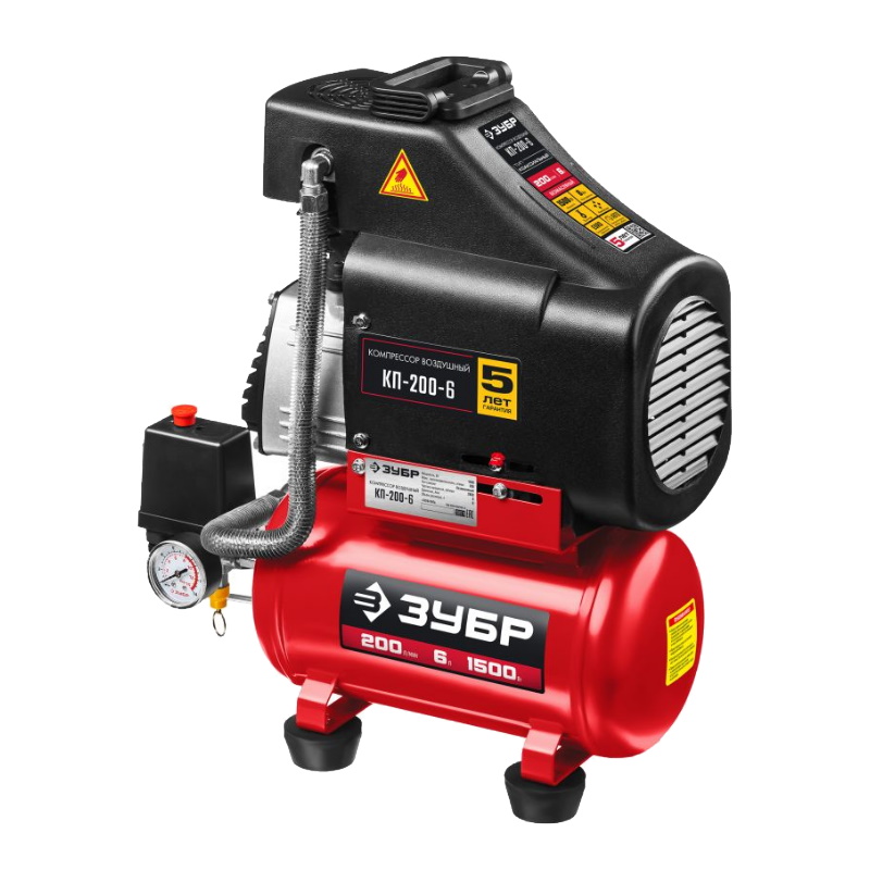 Компрессор безмасляный Зубр КП-200-6 200 лмин 6 л 1500 Вт 13371₽