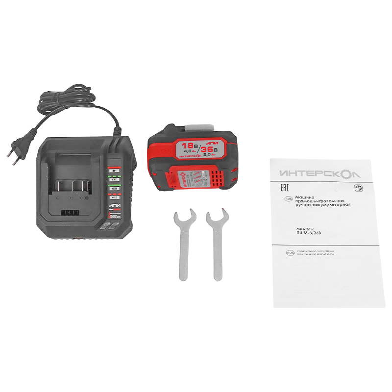 Аккумуляторная прямошлифовальная машина Интерскол ПШМ-836В 8212270 2xLi-ion 20 Ач ЗУ кейс
