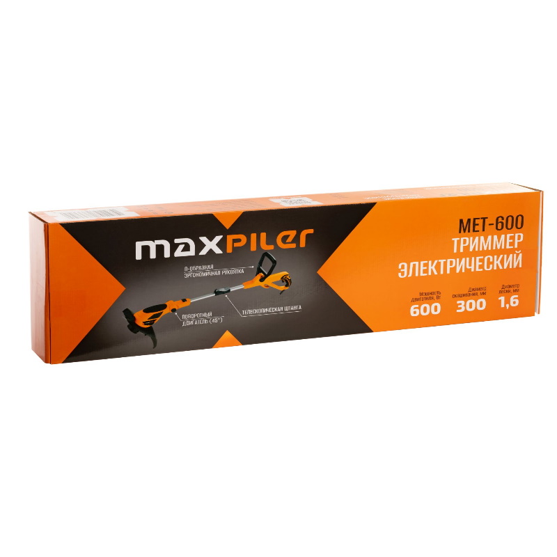 Триммер электрический Maxpiler MET-600 (600Вт, 10000 об/мин, Ø300 мм, D-образная рукоятка, телескопическая штанга) в Александрове