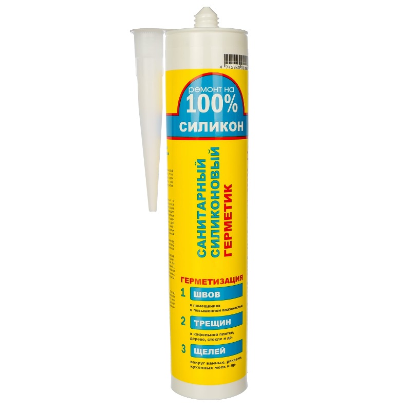 Герметик силиконовый санитарный Ремонт на 100% S, 260 мл, бесцветный