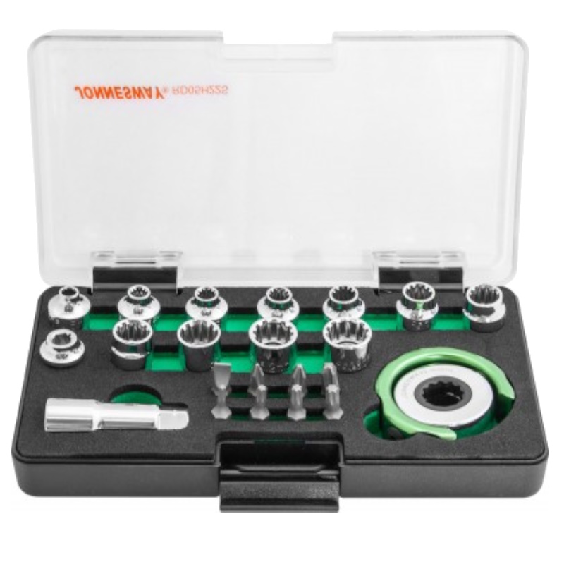 Головки торцевые Jonnesway RD05H22S 046626, SPLINE М4-13, с дисковым трещоточным механизмом и аксессуарами в наборе, 22 предмета в Муроме