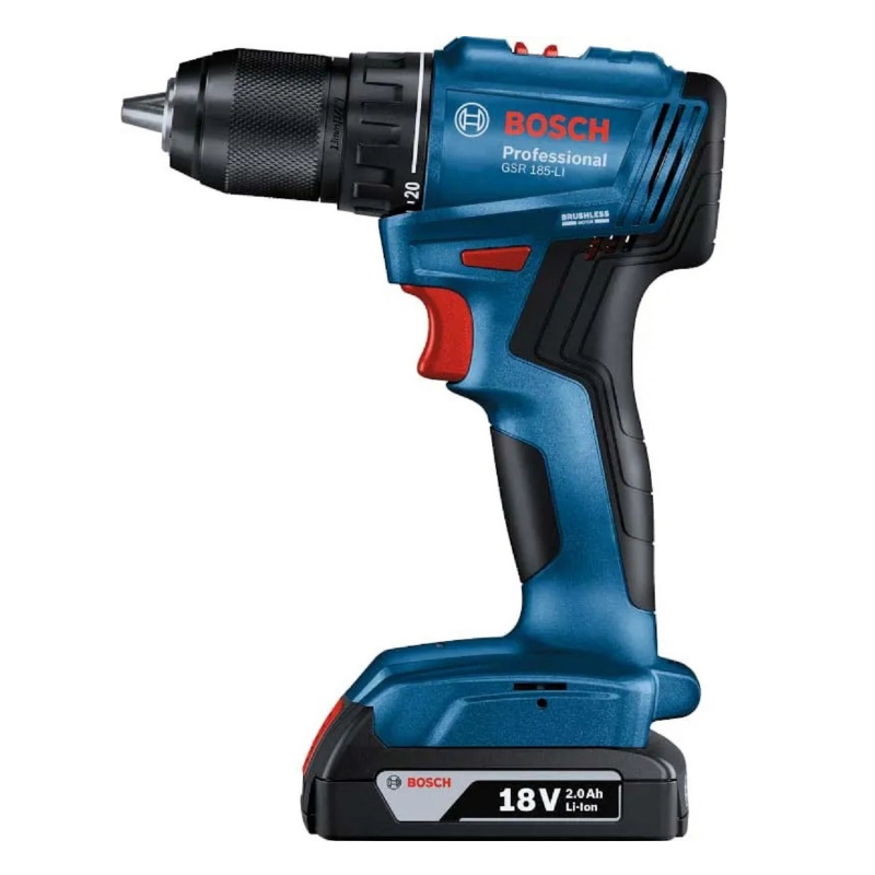 Дрель аккумуляторная Bosch GSR 185-LI 06019K30F0, 2*2,0 А/ч, бесщеточная, переходник на розетку в Коврове
