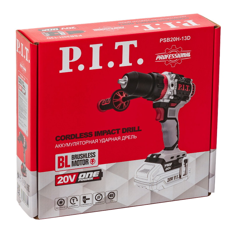 Дрель ударная аккумуляторная бесщёточная P.I.T. PSB20H-13D X-DRIVER SOLO (20В, 75Нм, патрон 13 мм, 2 скорости) в Иваново