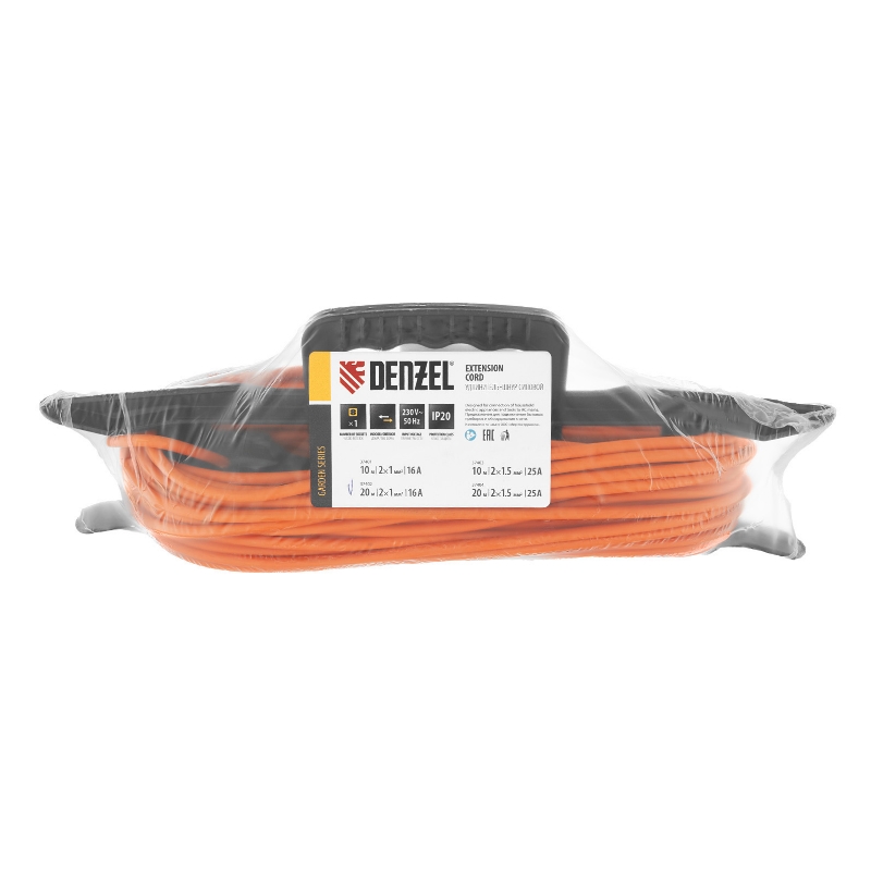 Удлинитель-шнур силовой Denzel Garden Series 37402, б/з, ПВС, 20м, 1 розетка, 2*1 мм в Кинешме