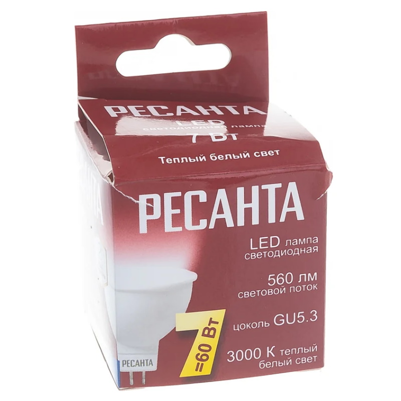 Светодиодная лампа Ресанта LL-R-MR16-7W-230-3K-GU5.3 в Кинешме