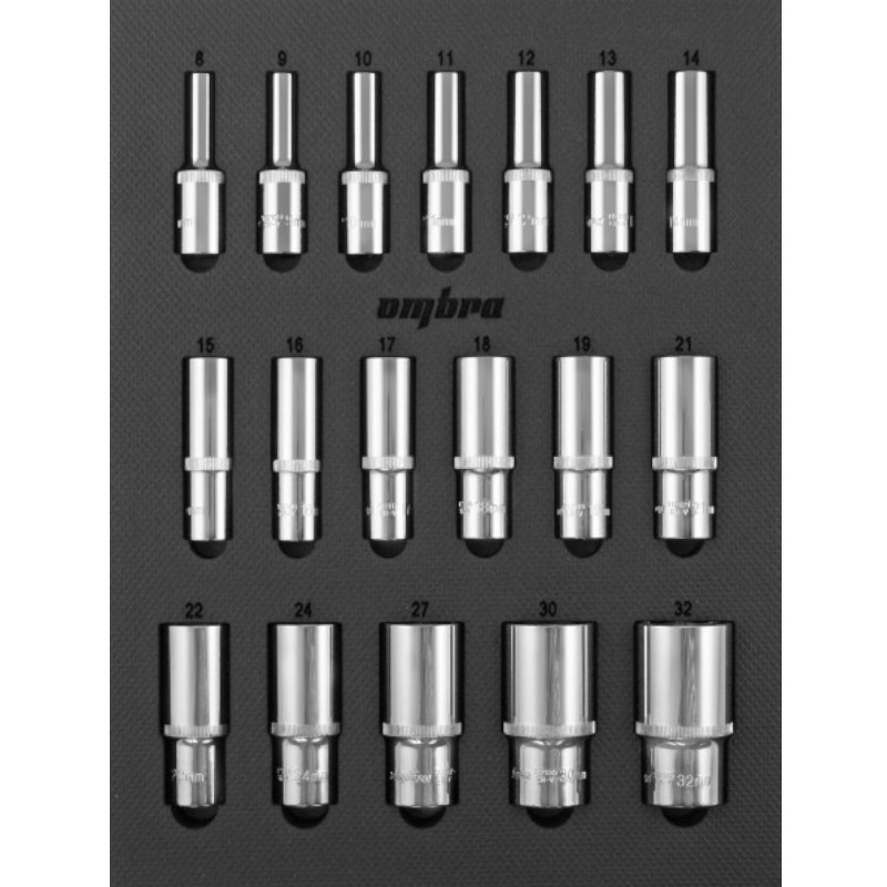 Набор головок торцевых глубоких Ombra OMT18STE 056132, 1/2" DR 8-32 мм в EVA ложементе 280х375 мм, 18 предметов в Угличе