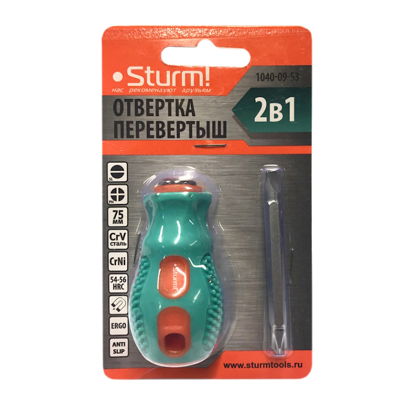 Отвертка-перевертыш 2 в 1 "мини" Sturm 1040-09-S3, магнитный наконечник, CrV в Муроме