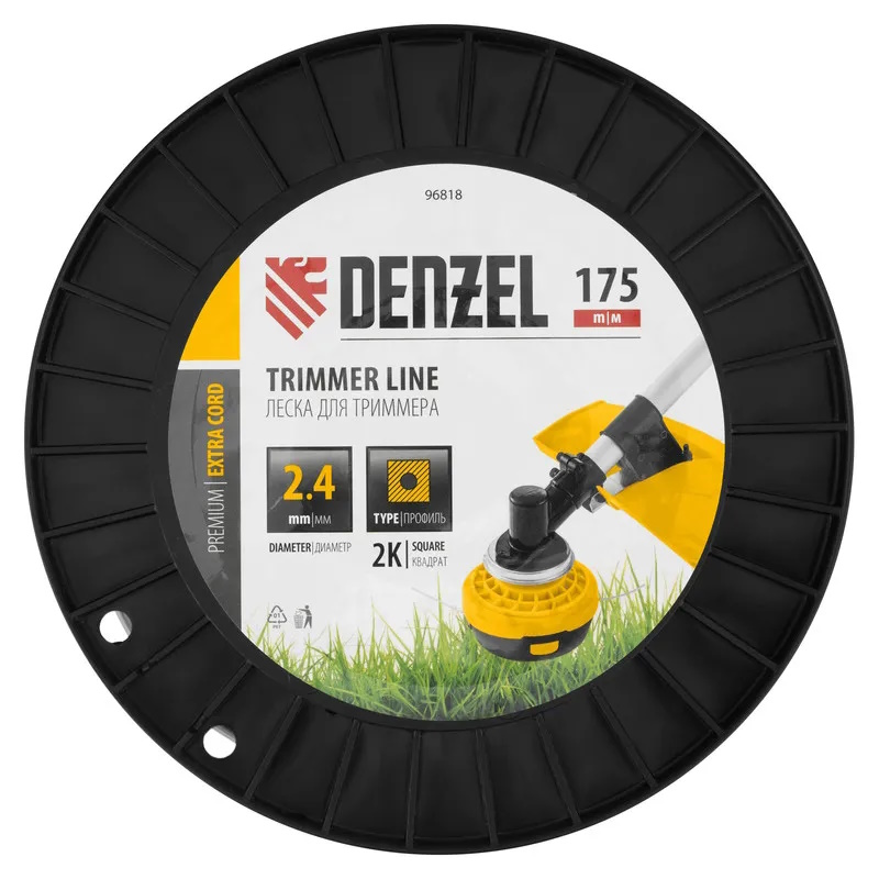 Леска для триммера Denzel EXTRA CORD 96818, двухкомпонентная, квадрат, 2,4мм х 175м, на DIN катушке  в Костроме