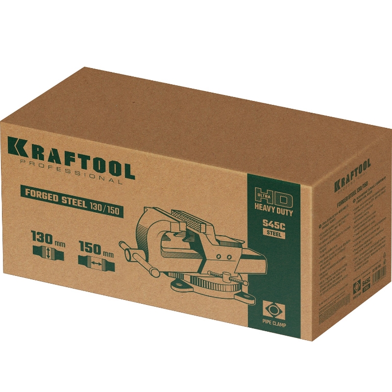 Стальные тиски Kraftool FORGE--130/150 32700-150, с регулировкой компенсации люфта, кованые