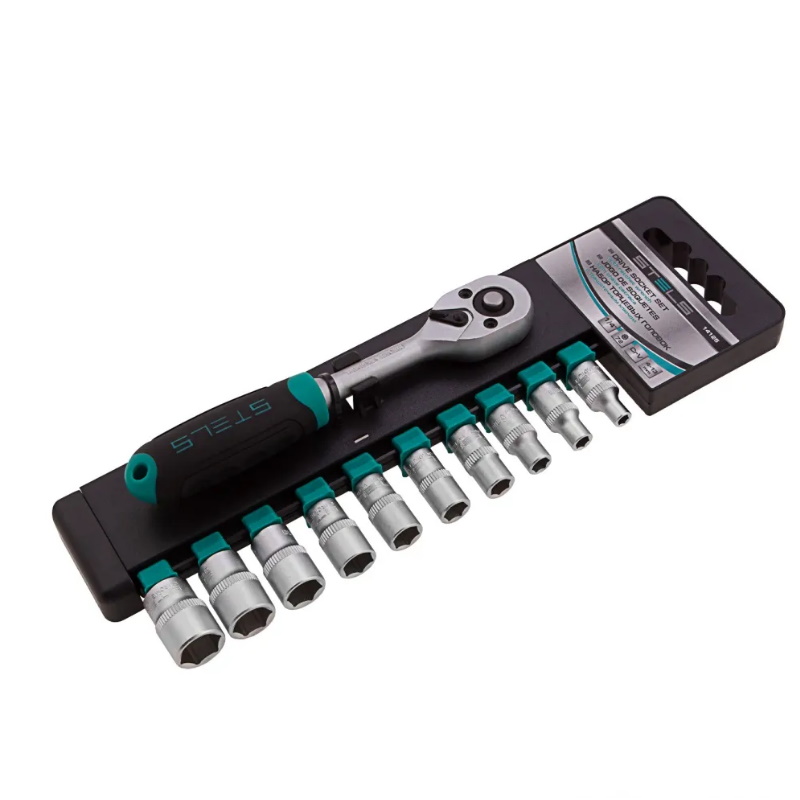 Набор торцевых головок Stels 14125, 1/4", 4-13мм, с трещоточным ключом, CrV, 11шт
