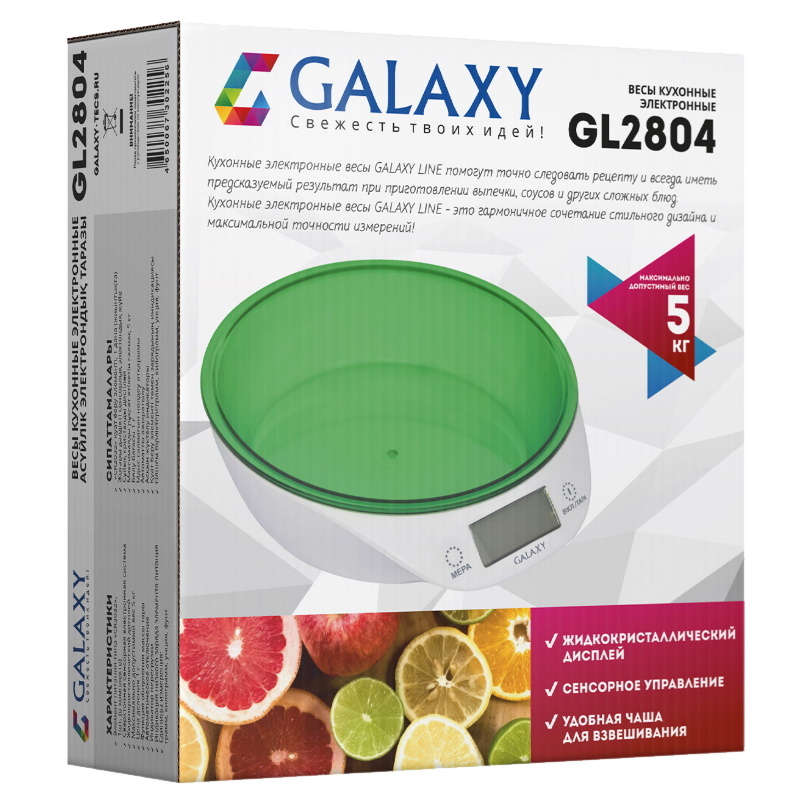 Весы кухонные электронные Galaxy Line GL 2804 4650067302256, зеленый, пластик, максимально допустимый вес 5 кг в Череповце