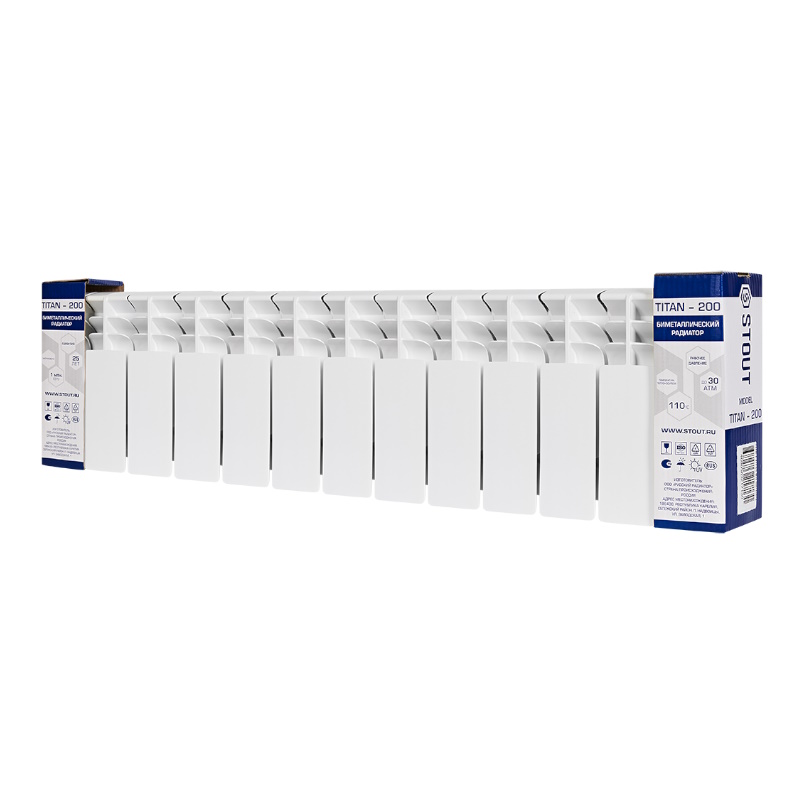 Радиатор Stout TITAN 200 SRB-3310-020013, 13 секций, биметаллический, боковое подключение (белый RAL 9016)