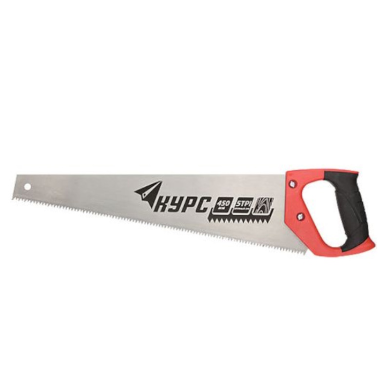 Ножовка по дереву универсальная Курс 40352 шаг 45 мм пластиковая прорезиненная ручка 450 мм 674₽