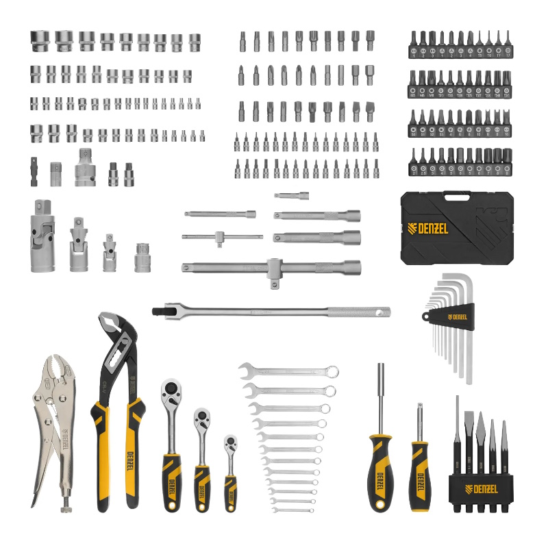 Набор инструментов Denzel 15808, 1/2", 3/8", 1/4", CrV, S2, пластиковый кейс, 232 предмета  в Иваново