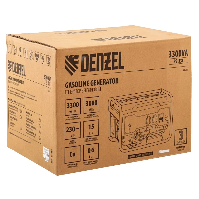 Бензиновый генератор Denzel PS-33E, 94537 в Переславле