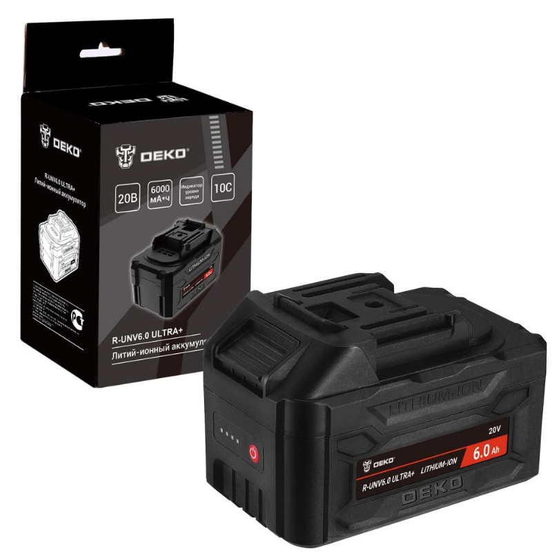 Аккумулятор Deko R-UNV6.0 ULTRA+ 083-1019, Li-ion, 20В, 6.0А*ч, с повышенной токоотдачей в Твери