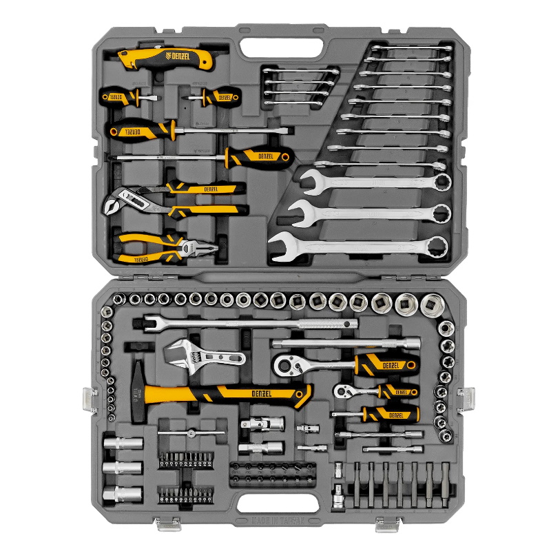 Набор инструментов Denzel 15804, 1/2", 1/4", CrV, S2, пластиковый кейс, 122 предмета в Иваново
