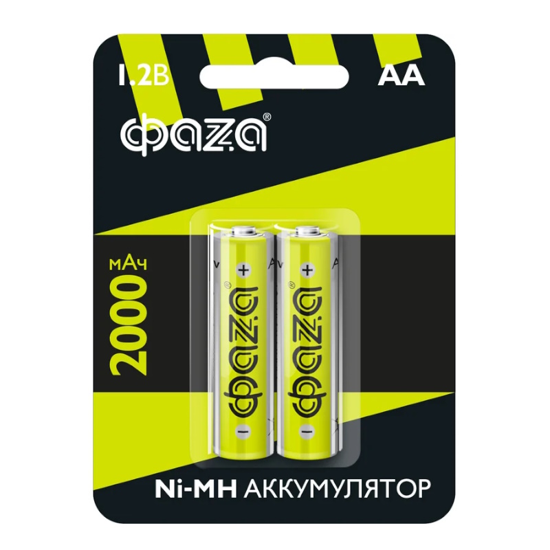 Элемент питания аккумуляторный Фаzа 5002975, AA, 2000мАч, Ni-MH, блистер, 2 шт в Туле