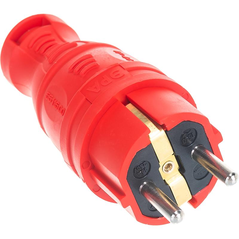 Вилка прямая Эра V8-RED-IP44 (каучуковая, с заземлением, прямая, 16 A, IP44, красная) Б0044547 в Кинешме