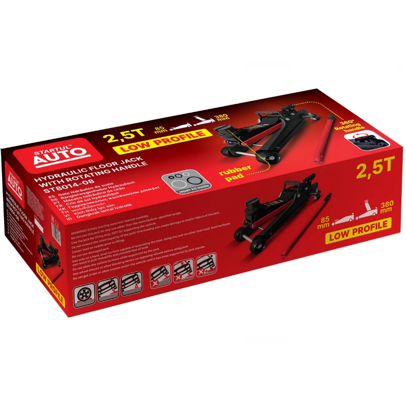 Домкрат подкатной Startul AUTO ST8014-08, 2,5 т, низкопрофильный, поворотная ручка, высота 85-380 мм, резиновая опора в Александрове