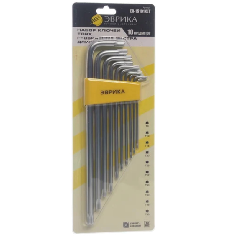 Набор ключей TORX Эврика ER-15101XLT, Г-образных, экстра длинных, T9-T50, 10 предметов в Иваново
