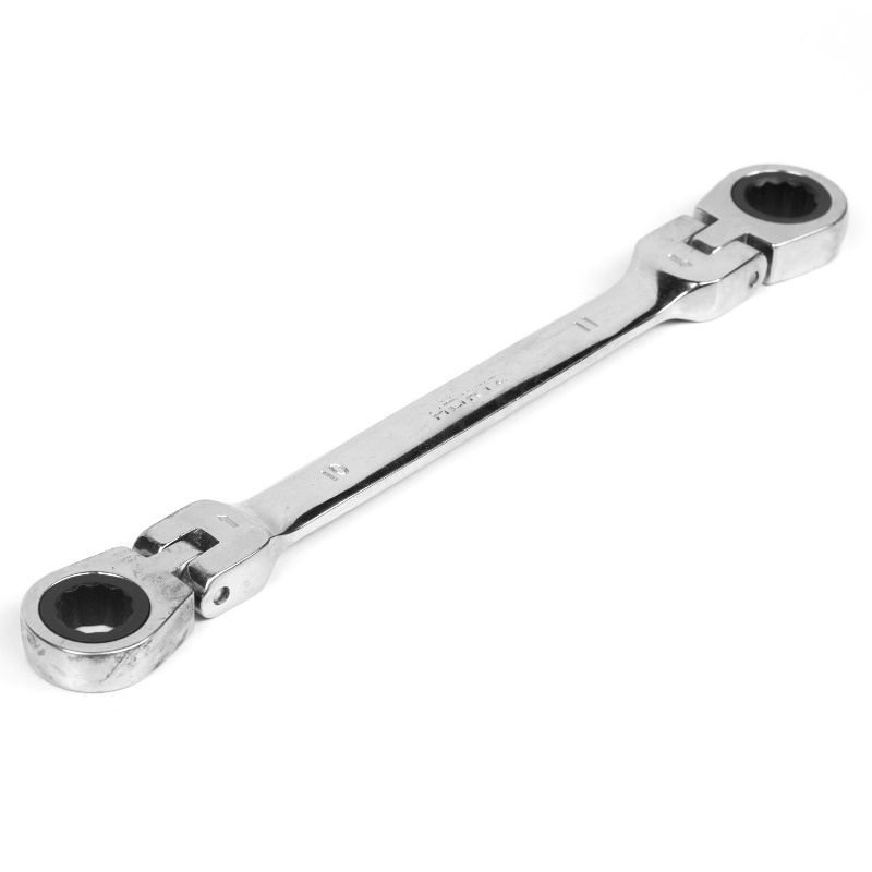 Ключ накидной Hortz 118758 двусторонний 10х11 мм трещоточный шарнирный хром 946₽