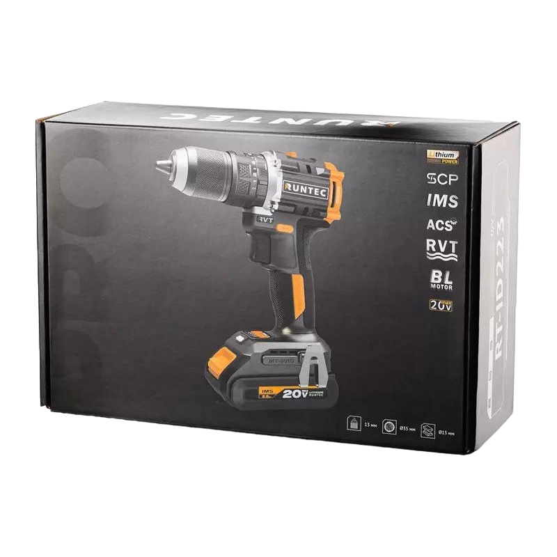 Дрель-шуруповерт Runtec PRO RT-ID223 ударная аккумуляторная 13 мм, 20В, 2*2Ач, 60Нм
