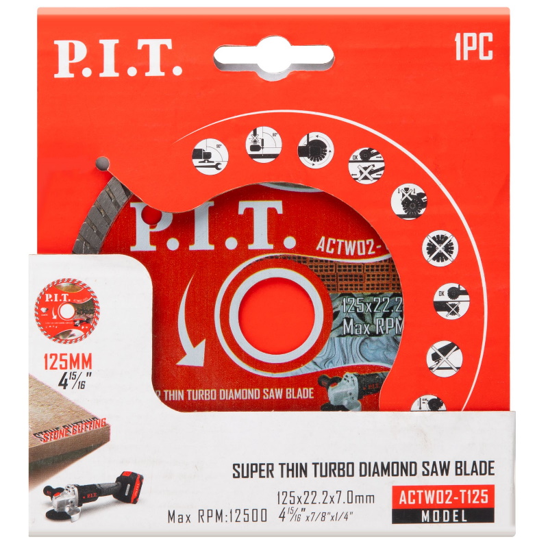 Диск алмазный отрезной P.I.T. Turbo ACTW02-T125, 125x22,2x1,4 мм  в Иваново