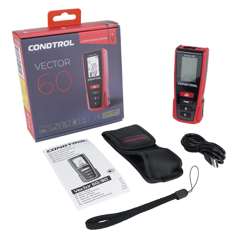 Лазерный дальномер Condtrol Vector 60, 1-4-104 (дальность 60 м, bluetooth-модуль, чехол, защита от пыли и влаги) в Твери
