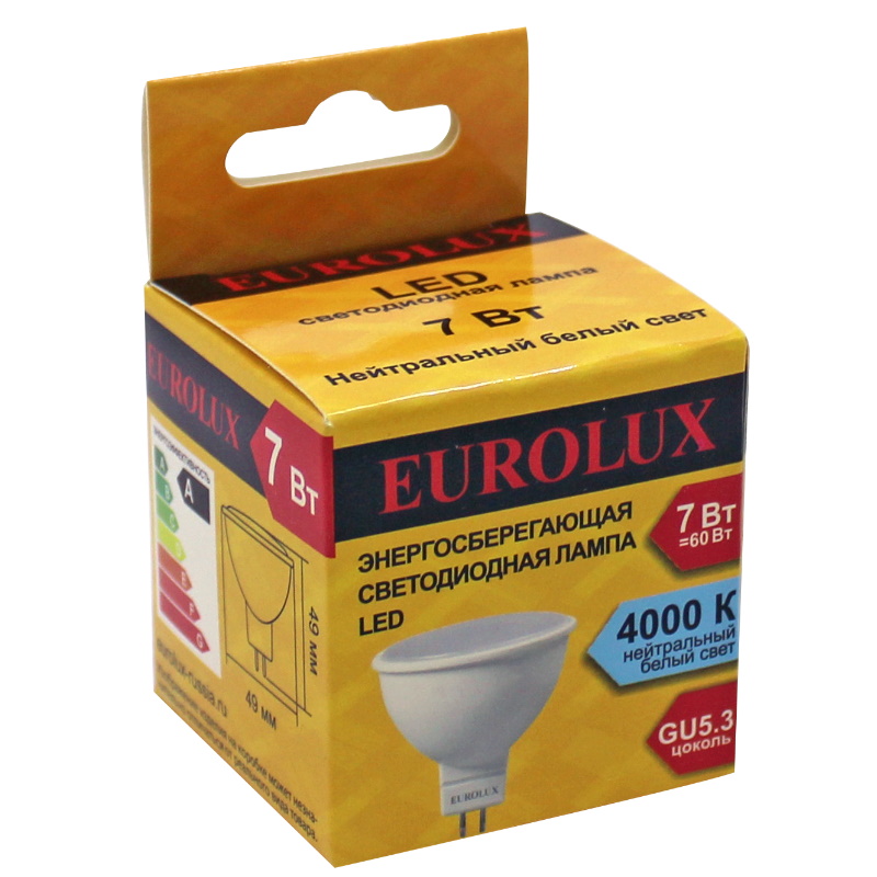 Светодиодная лампа Eurolux LL-E-MR16-7W-230-4K-GU5.3 в Рыбинске